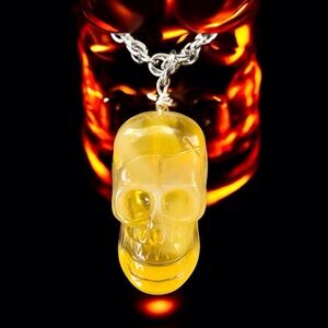 🆕 3D Skull Pendant on a Twisted Helix Chain Yak Bone/Stainless Steel